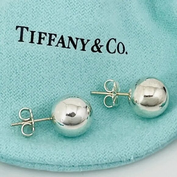 Tiffany & Co Sterling Silver 10mm Bead Ball Stud Earrings - Picture 2 of 5